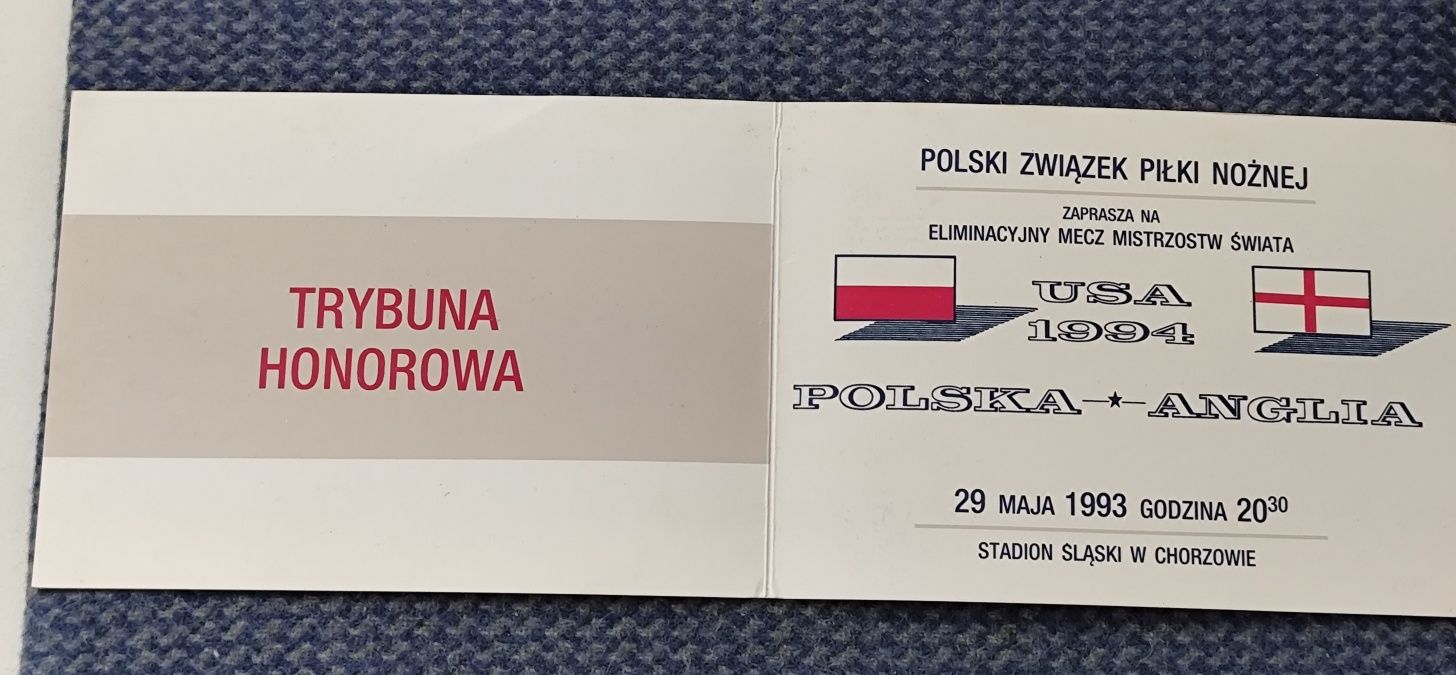 Zaproszenie na mecz Polska - Anglia El.. MŚ 1994 Chorzów 1993