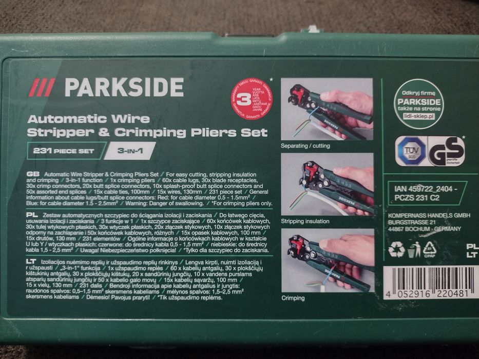 Automatyczne szczypce z zestawem końcówek i tulei, 231 el parkside