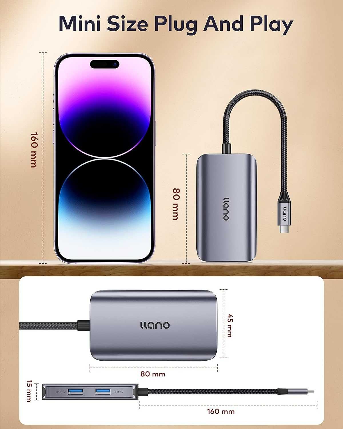 Hub Thunderbolt 4 LLANO 2 USB-A 2 USB-C ładow 100W USB3.2 Gen2 MacBook