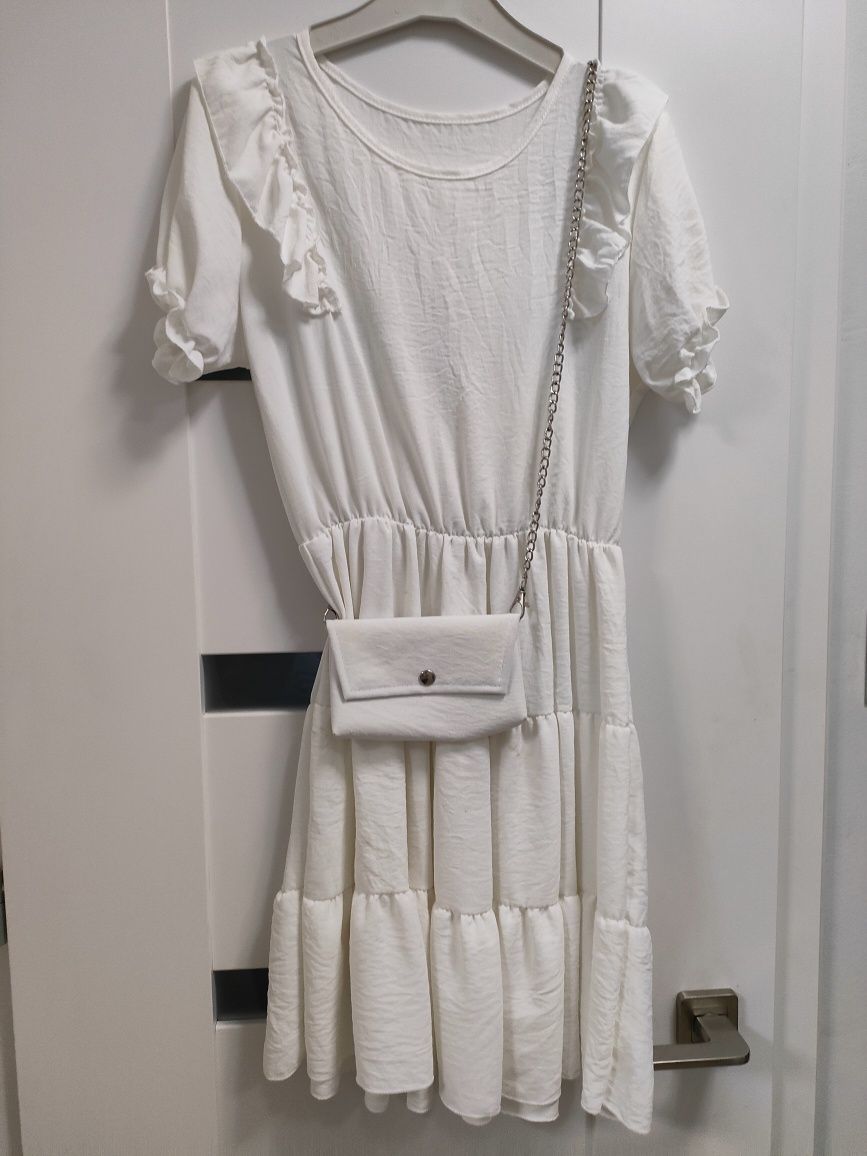 Sukienka dziewczęca z torebką  złamana biel