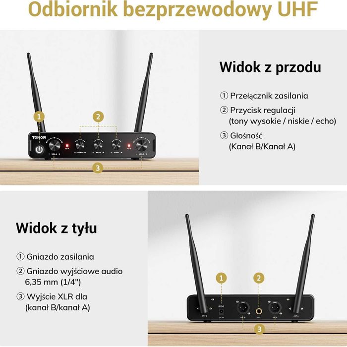Tonor Tw350 Mikrofon Bezprzewodowy Uhf Karaoke Zestaw 2x Mikrofon