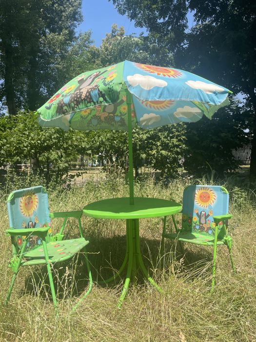 Дитячий столик з парасолькою та стільцями, складний