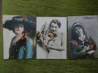 Pocztówki Kobiety z początków XX wieku - 3 sztuki czyste -wyprzedaż