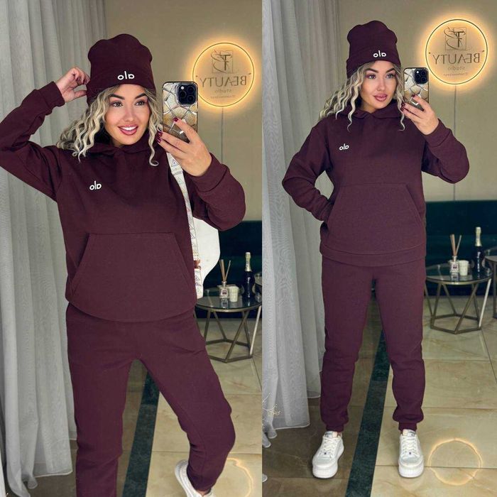 Костюм жіночий теплий на флісі з шапкою | костюм женский модель 1006