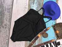 Swimwear Czarny jednoczęściowy strój Kąpielowy wcięcia siateczka 46