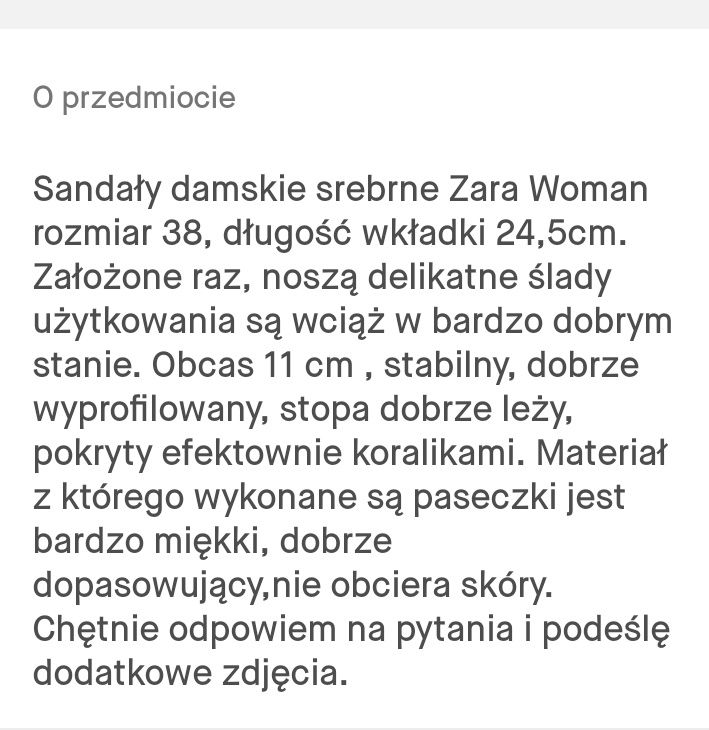 Sandały damskie srebrne Zara Basic rozmiar 38