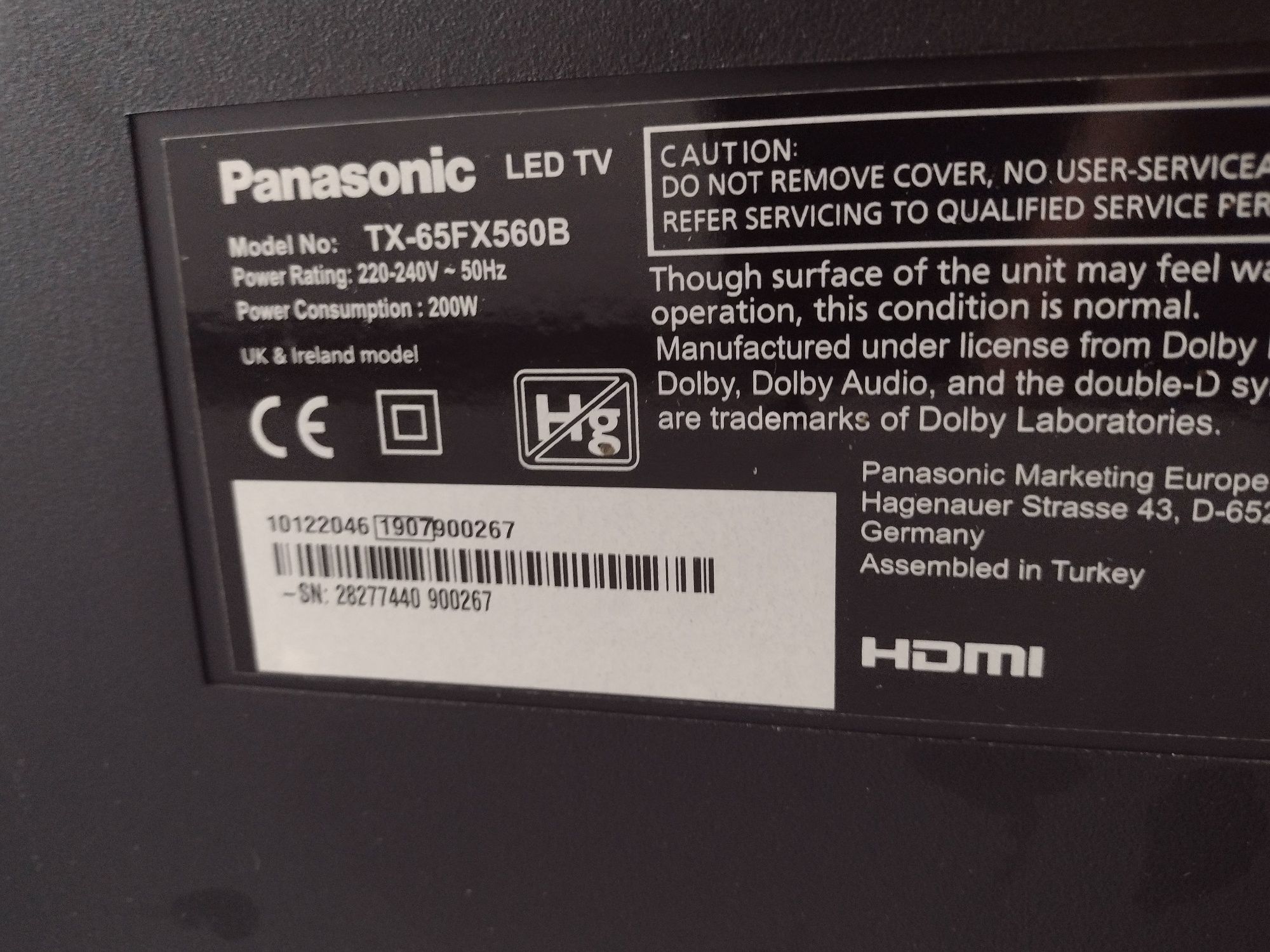 Panasonic tx65fx560b uszkodzony