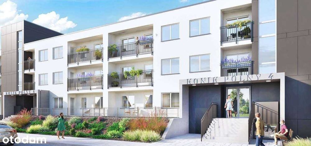 Nowe mieszkanie, trzy pokoje 59m2 + ogród + tarasy, bez pośredników