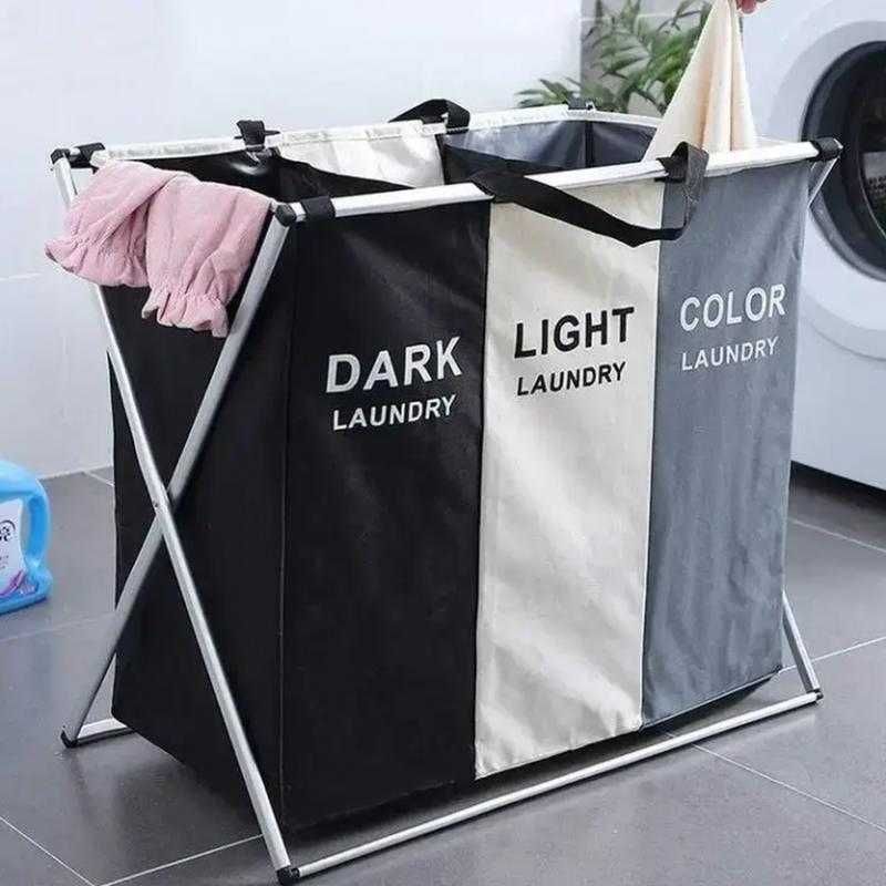 Корзина для белья Laundry на 3 секции складная/тканевая, есть опт