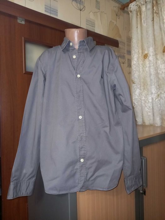 Серая рубашка с длинным рукавом на парня 12-13 лет, рост 160 см