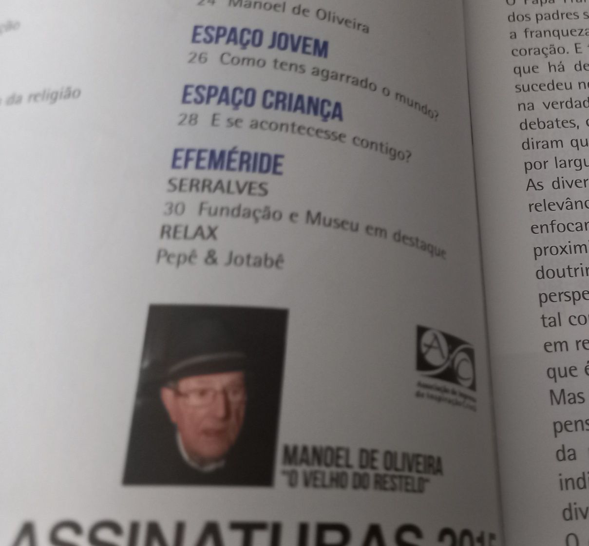 Manoel de Oliveira na capa da revista Cidade Nova 2014