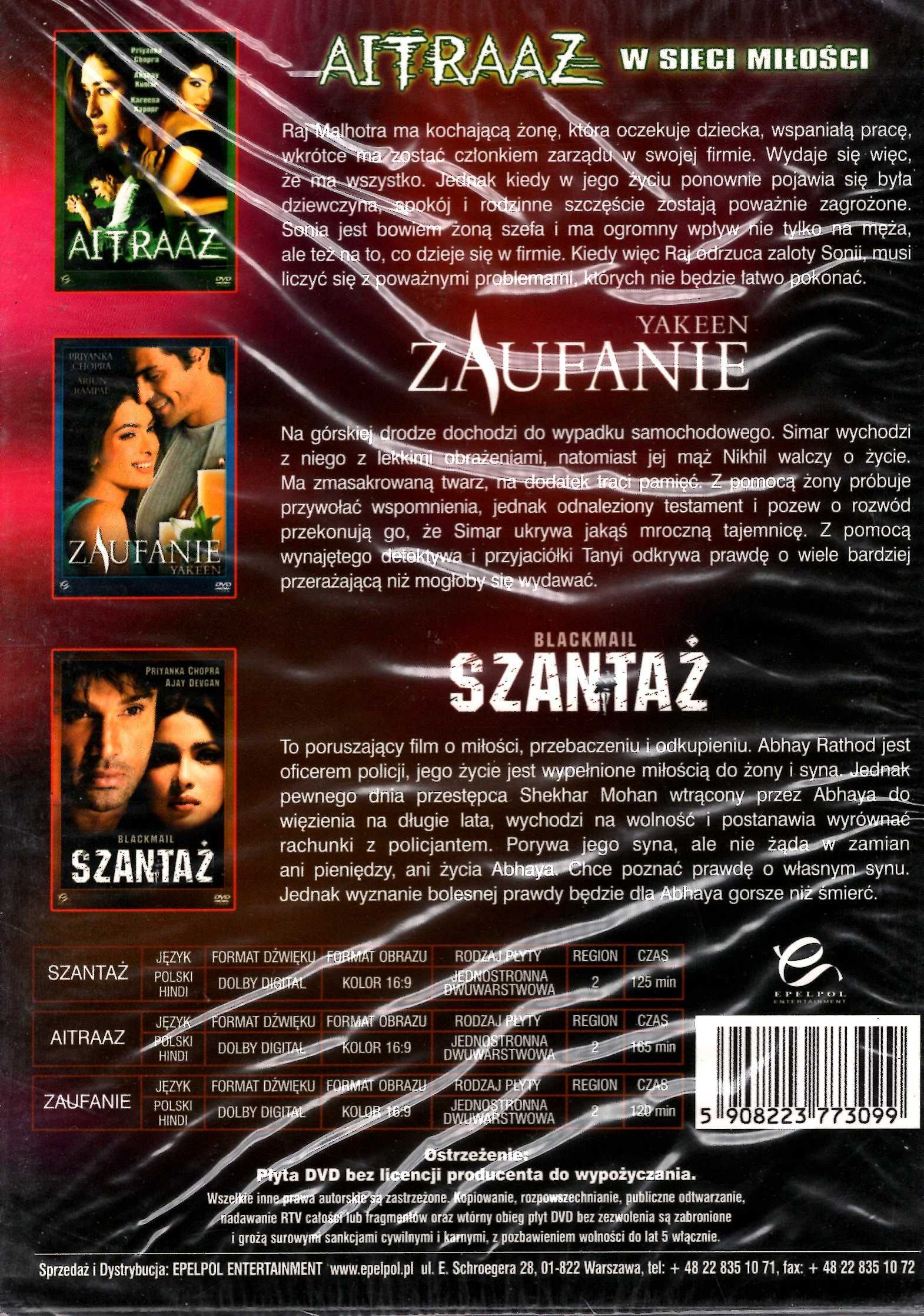 Priyanka Chopra Kolekcja Szantaż Aitraaz Zaufanie Box 3 x Dvd
