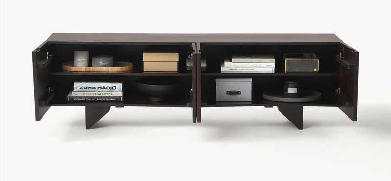 Szafka RTV z drewna mangowego Louis z ryflowanym frontem 180X43X55cm