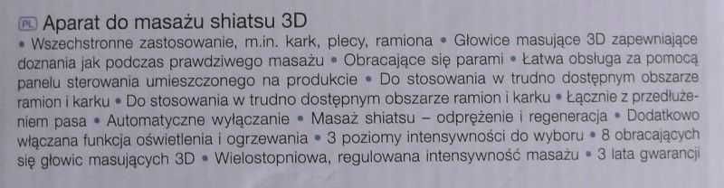 Masażer kark plecy szyja ramiona Shiatsu 3D Sanitas