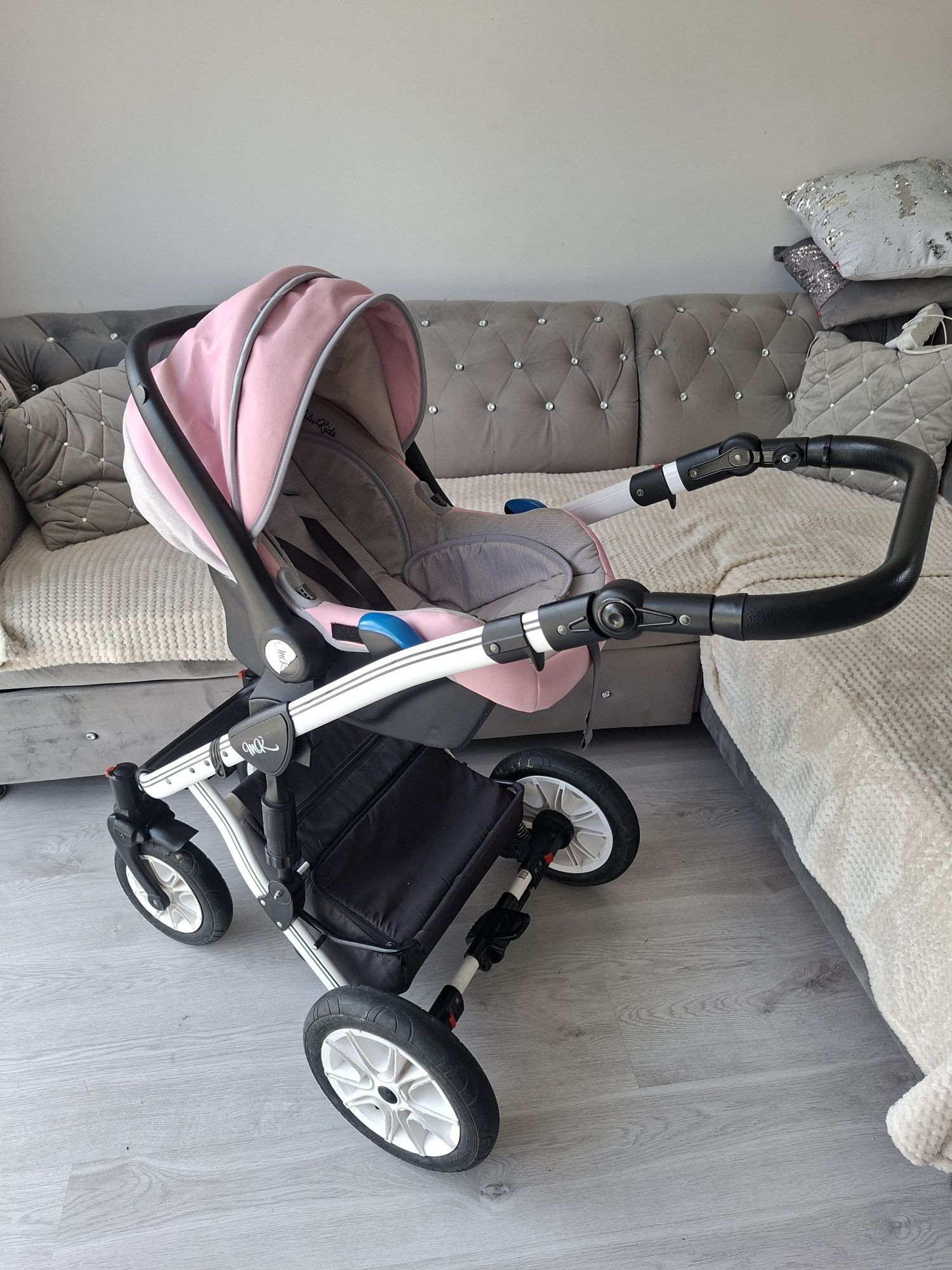 Wózek 3w1 4w1 Milu KIDS Starlet siwy siwo różowy  dla dziewki wysyłka