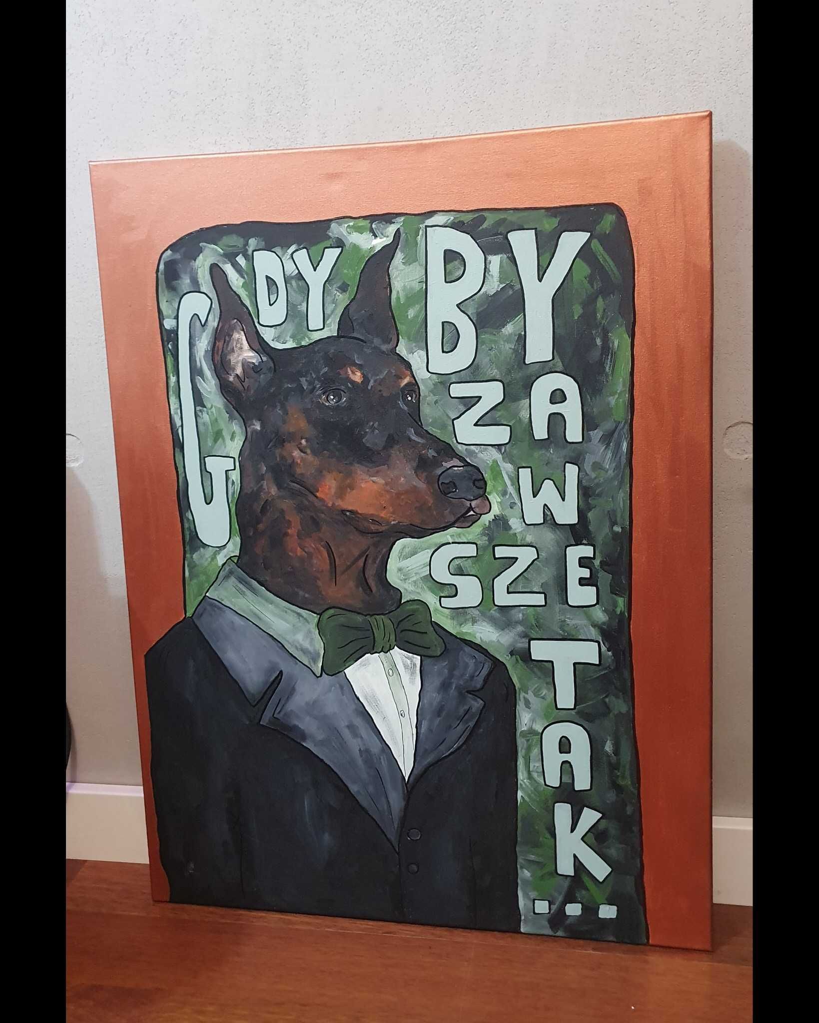 Obraz 60x80 pies akryl Doberman handmade