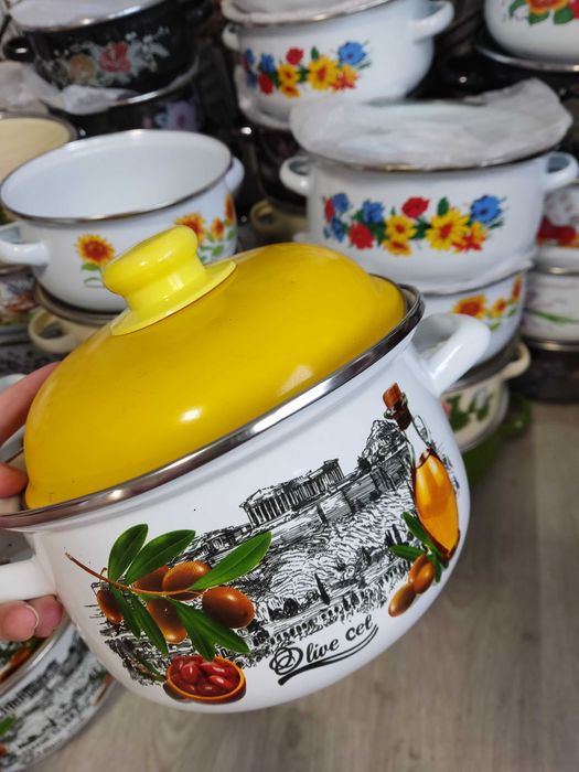 Набор якісних важких кастрюль 4шт багатошарова емаль від 2л до 5л