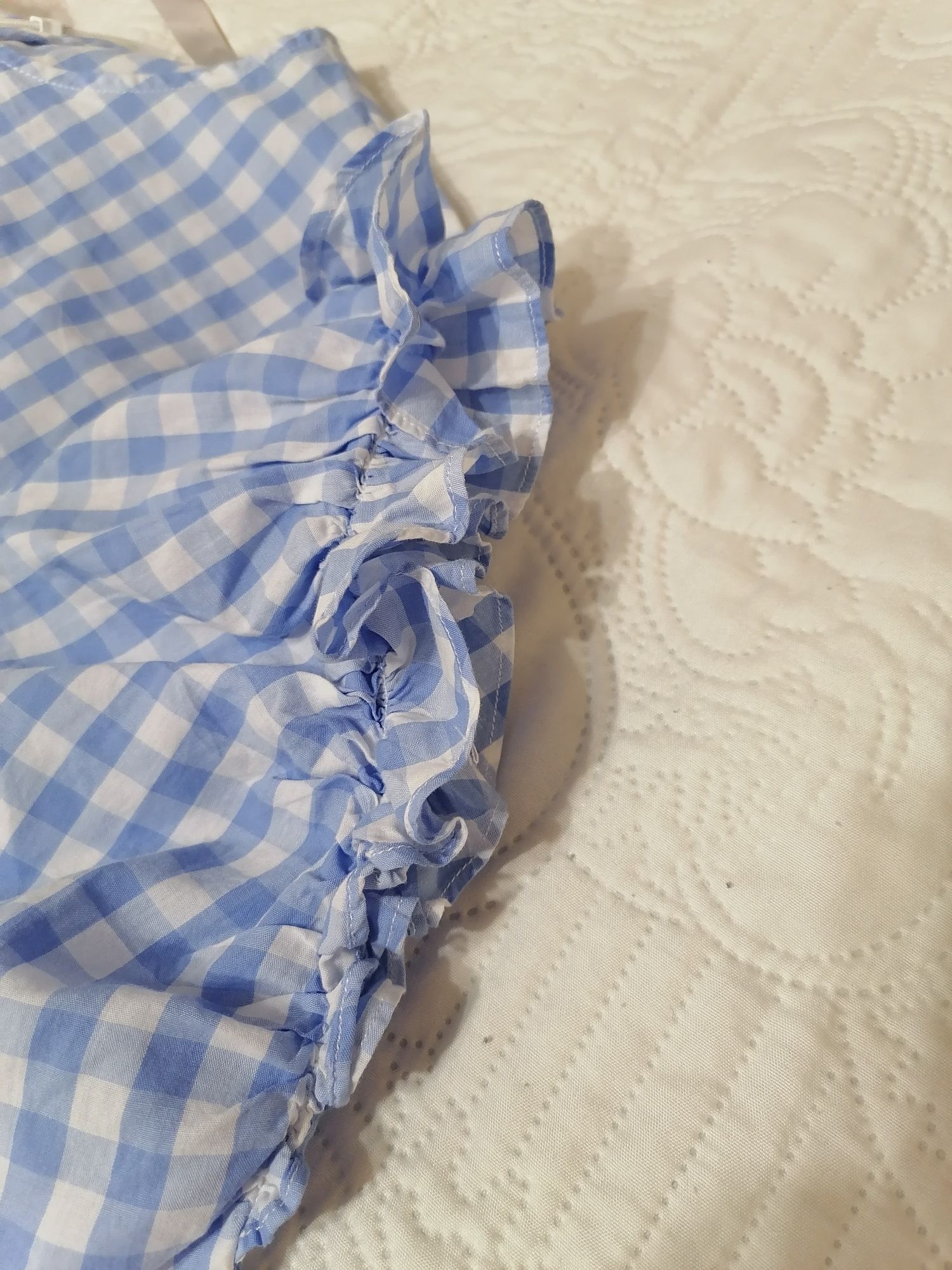 H&M 100% bawełna śliczna bluzka z długim ozdobnym rękawem biało błękit