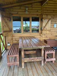 Drewaniany stół ogrodowy i  ławki / drewaniane meble ogrodowe