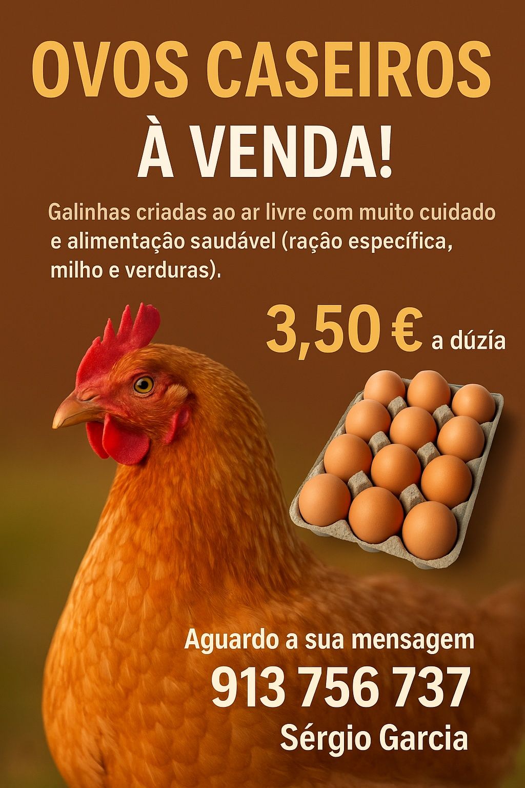 Ovos caseiros biológicos-3,5€ a dúzia'
