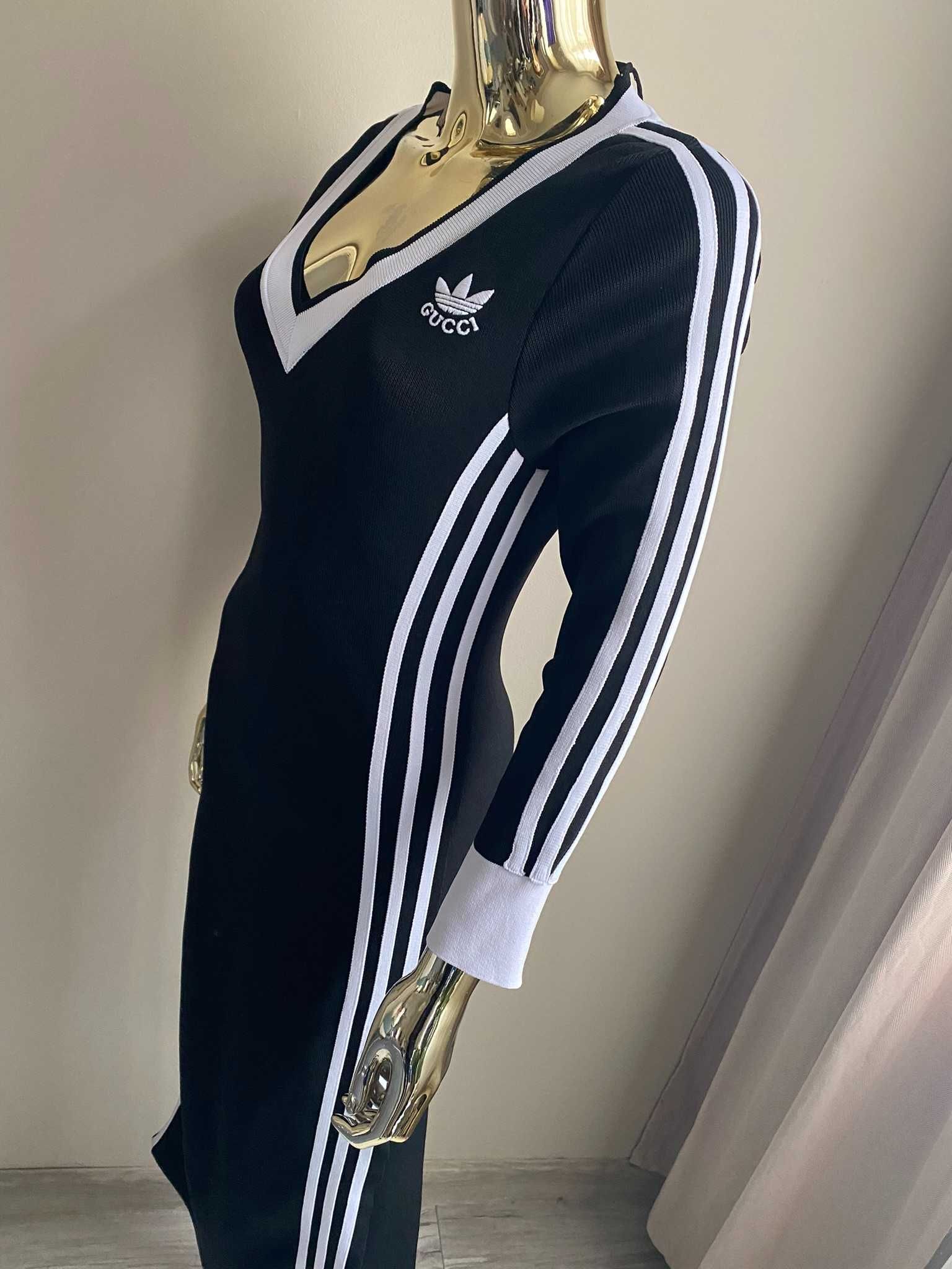 Adidas czarna gucci nowa sukienka maxi paski logo 3-Stripes S-M