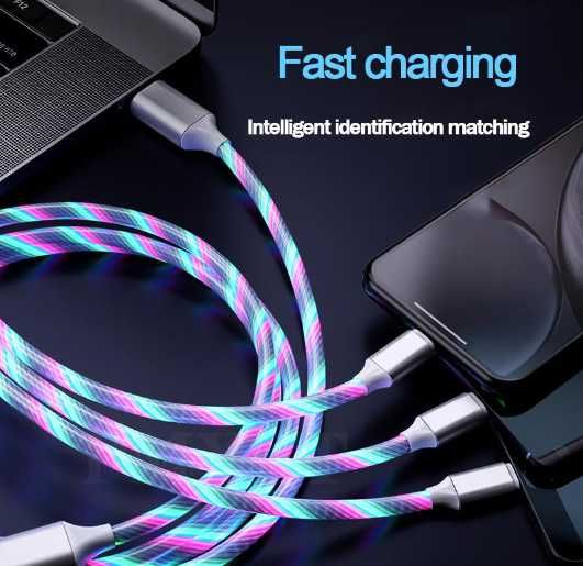 Świecący kabel LED USB - USB typ C / microUSB / Apple  1 metr
