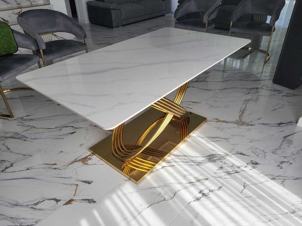 NOWY Stół Hermes 160X90 Złoty / Biały