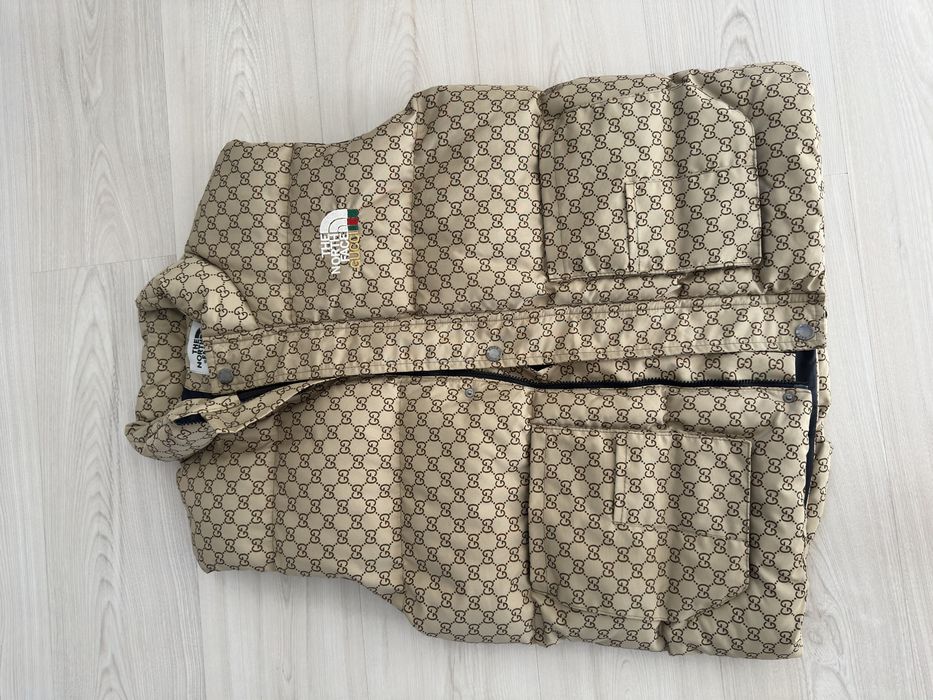 Bezrękawnik kamizelka kurtka gucci the north face beżowy ciepły