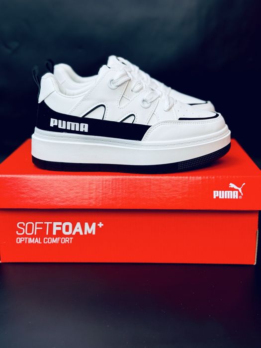 Осенние кросовки Пума белые на толстой подошве / красовки Puma