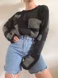 Wełniany sweter oversize patchwork 100% wełna unikat handmade