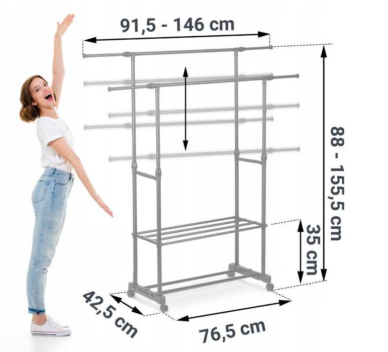 Wieszak stojący - Massido 2 półki teleskopowy czarny