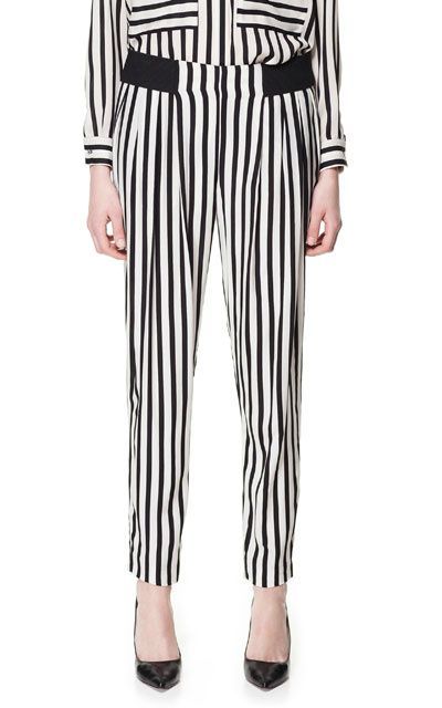 ZARA Biało Czarne paski Alladynki Chinosy Luzne Spodnie Paski L 40