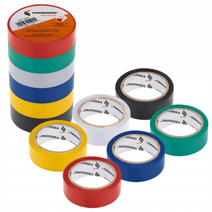 Taśma izolacyjna kolorowa wodoodporna elastyczna PVC 6m x 17mm 6 szt.