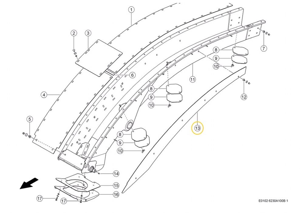 Blacha ścieralna wkład rury rura łuk tunelu komin CLAAS JAGUAR 930-980