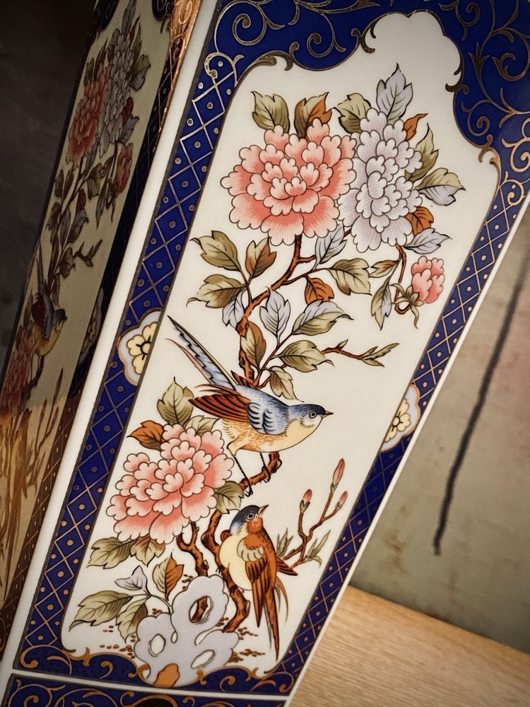 Piękna unikatowa lampa stołowa lata 60te zdobiona w kwiaty ptaki