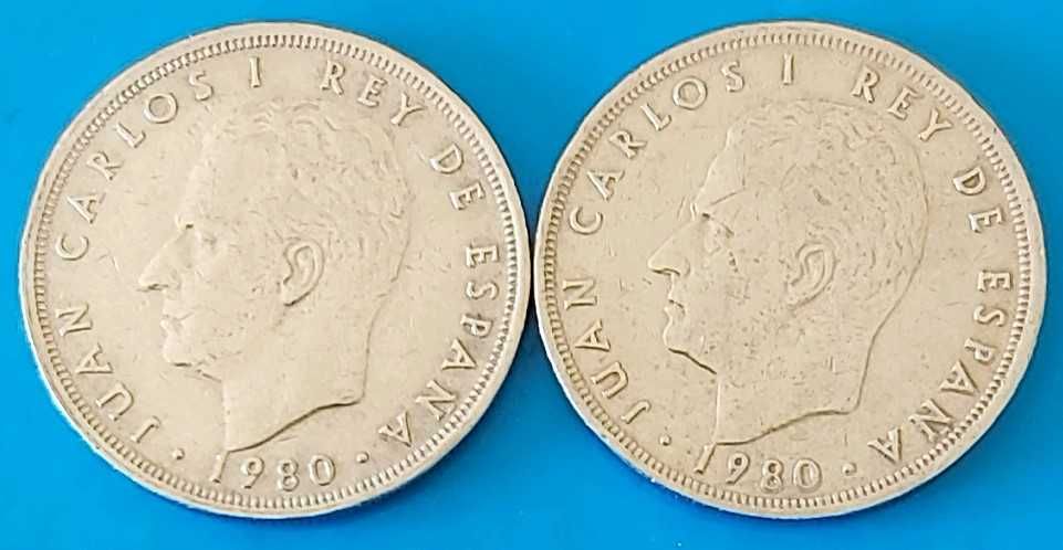 Lote 2 moedas de 5 Pesetas de 1980 com *81* na estrela