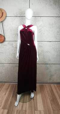 Elegancka długa welurowa sukienka 42/XL studniówka wigilia sylwester