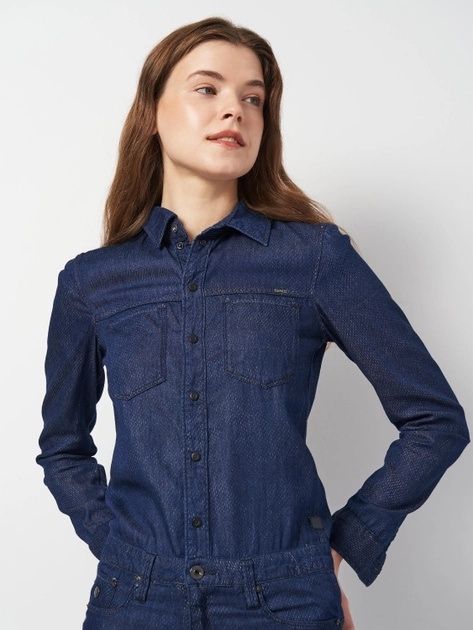 Джинсовий жіночий короткий комбінезон з коміром g-star raw