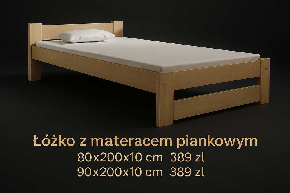 Łóżko + Materac 80x200 90x200 zestaw Hotelowy Pracowniczy