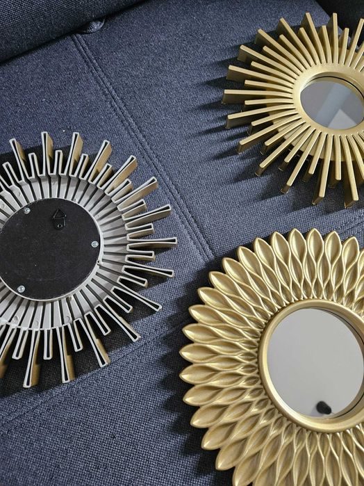 Dekoracja zestaw 3 luster w złotych ramkach do domu zawieszki