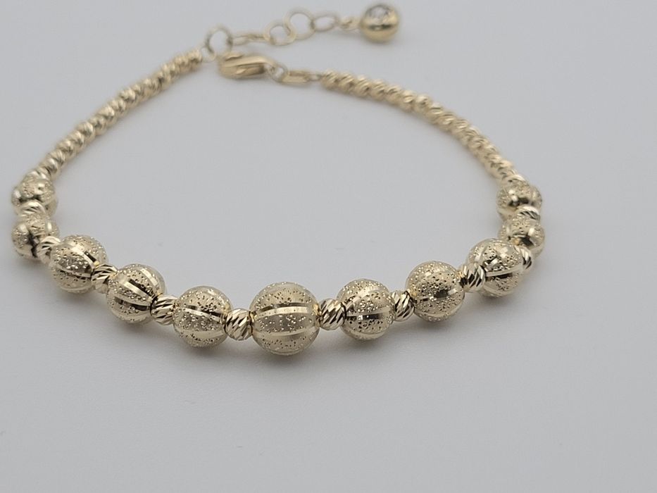 Nowa Złota bransoletka złoto próby 585, kuleczki diamentowane ocechowa