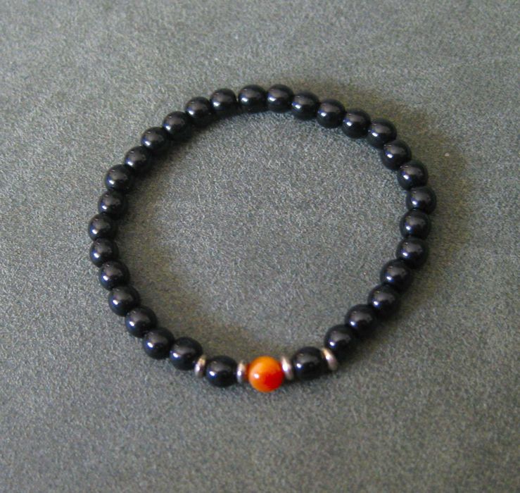 Pulseira Homen Contas Pretas c/ uma conta Colorida NOVO - 3 diferentes