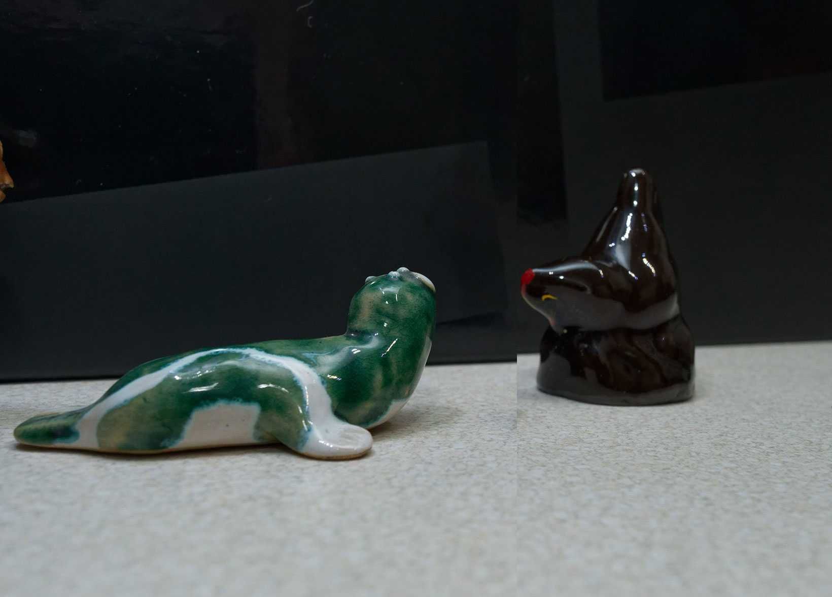 Gliniane figurki zwierzęta koń, foka, kura. Na prezent