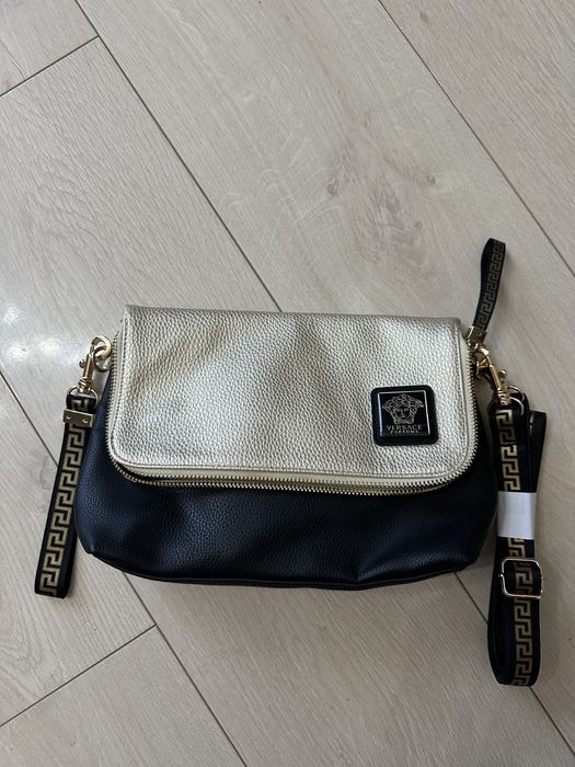 Сумка Versace Parfums Gold Black Faux Leather Clutch Crossbody Bag