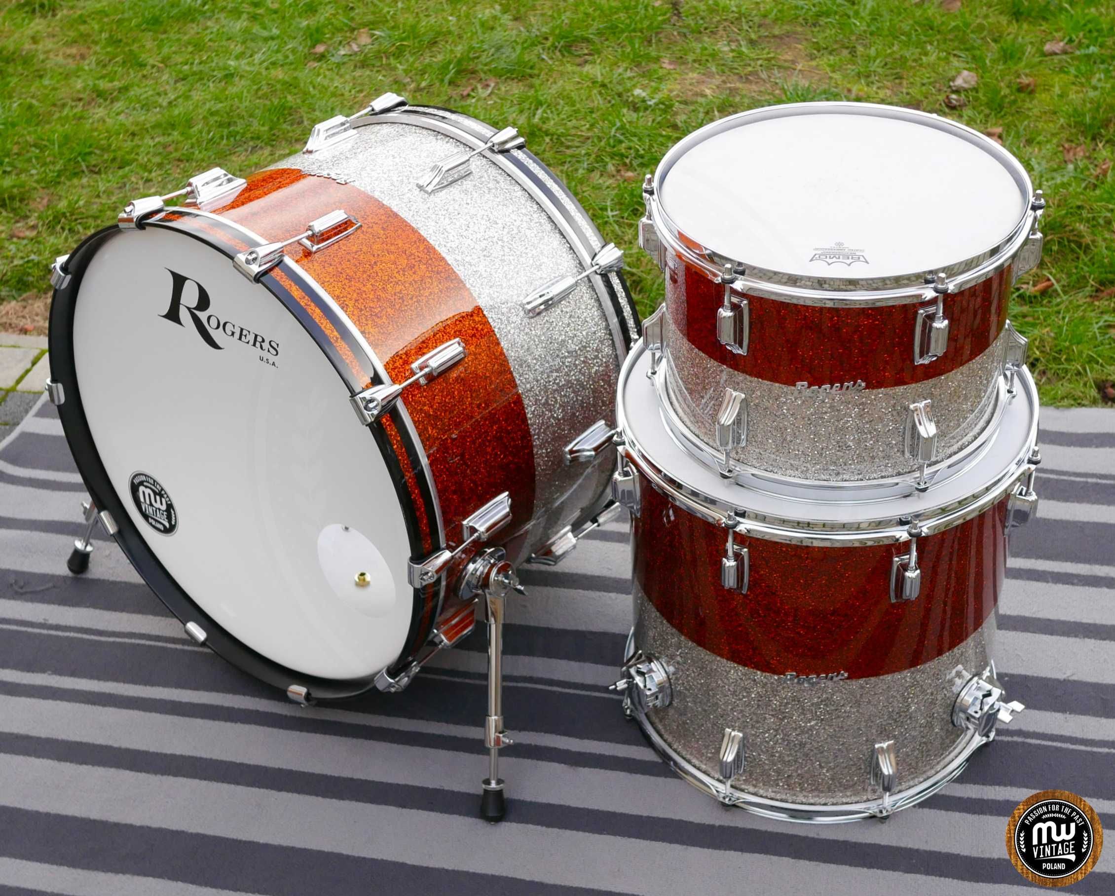 Perkusja Rogers Powertone 22”, 13", 16” Copper/Silver Sparkle 60s ‼️