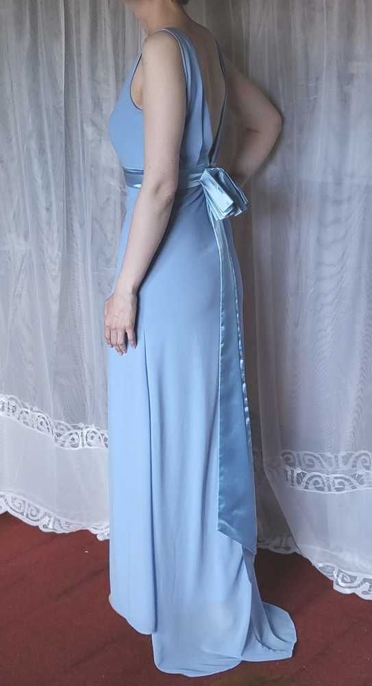 Asos sukienka maxi błękitna niebieska druhna ślub XS 34 wesele