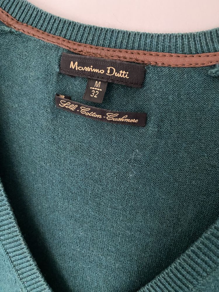 Massimo dutti meski sweter jedwab kaszmir w szpic serek cashmire M