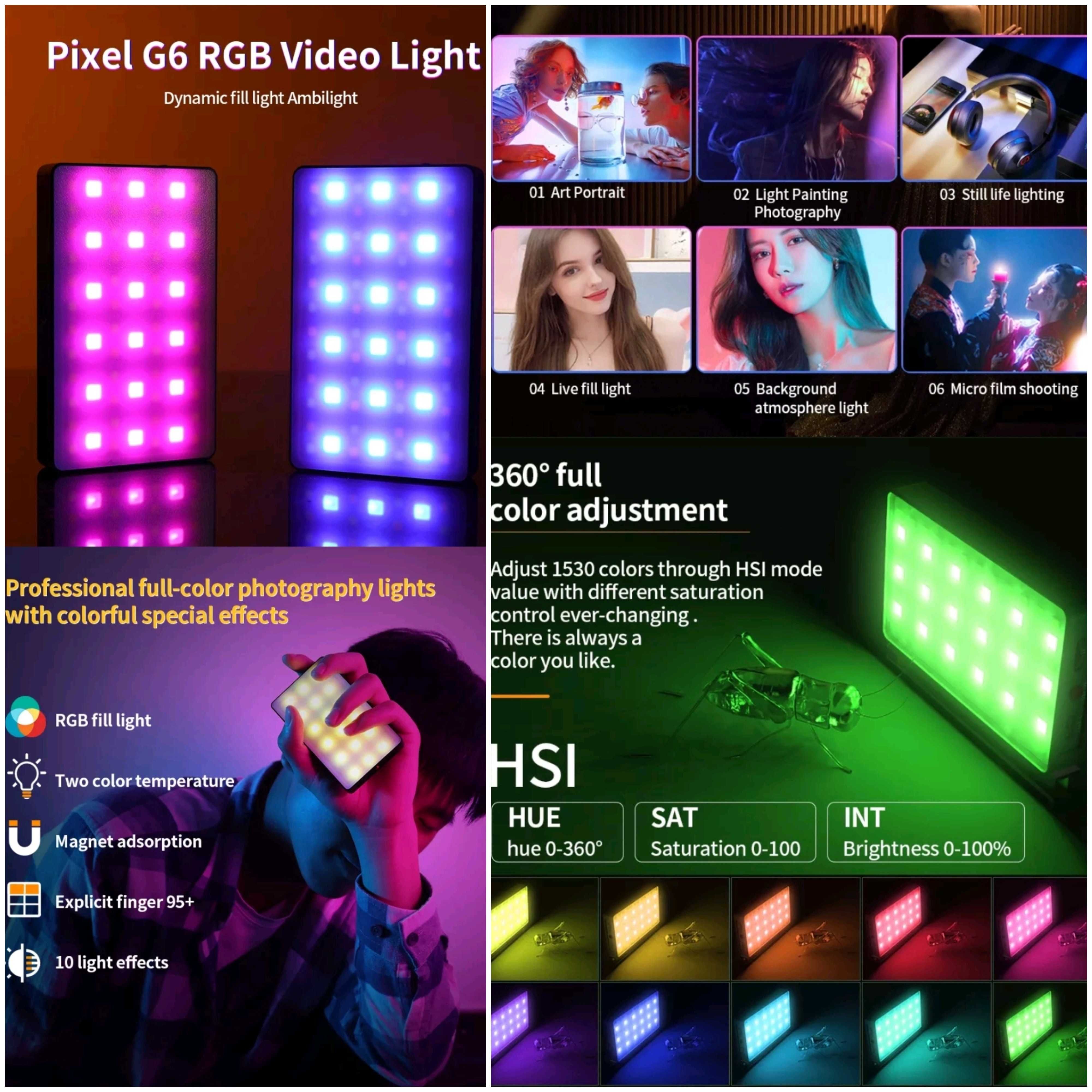 Pixel g6 RGB Led портативный свет для фото и видео фонарик