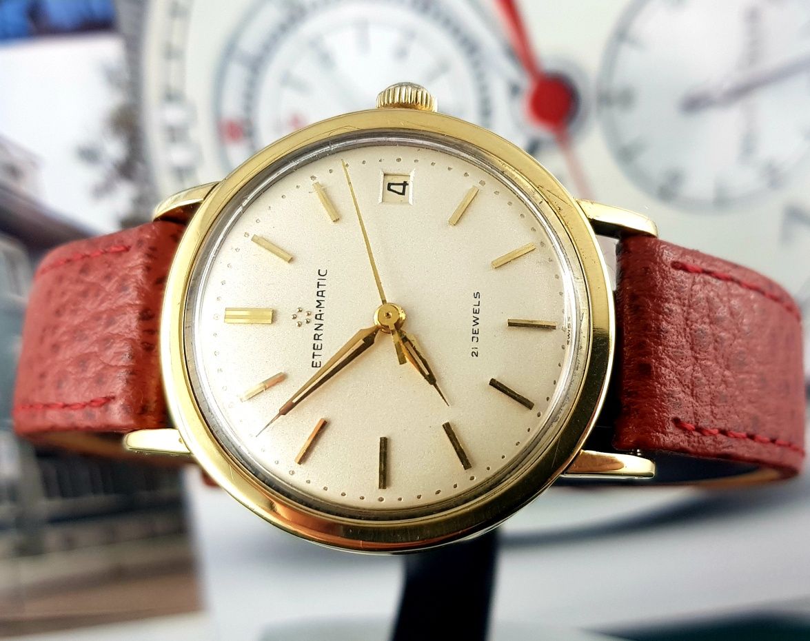 Zegarek męski zloty Eterna- Matic Automatic złoto 18k lata 50te Unikat