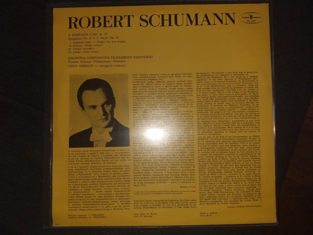 Vinyl R.Schumann Symph.no 2 in C-major (dyr.J.Semkow) PN SX 1329